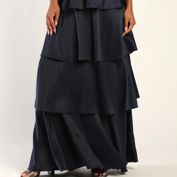 Lulu's Elegant Navy Blue Tiered Dress - Picture 2 of 4
